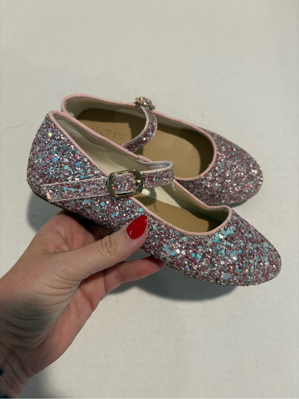J. Crew Girls Pink Glitter Mary Janes with Buckle Sparkly
